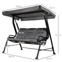 Dondolo da Giardino per 3 Persone con Tettuccio Regolabile e Cuscini, 200x120x170cm, Nero