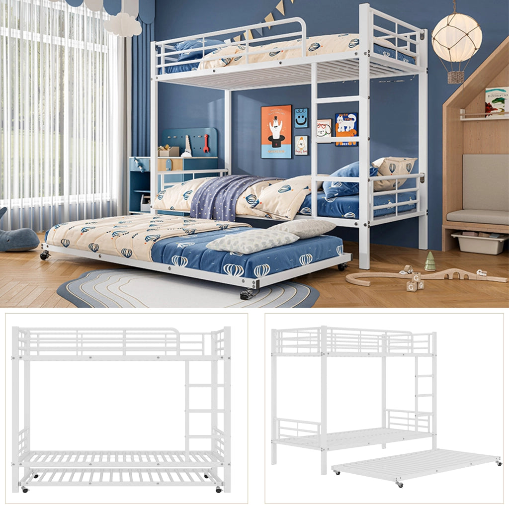Letto a Castello 3 Posti con Letto Estraibile; Sponde e Scala; 90 x 200 cm e 90 x 190 cm; senza Materasso