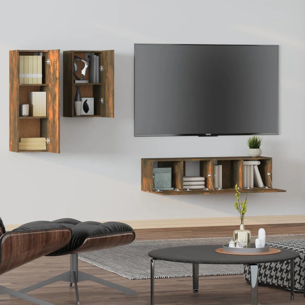 Set di Mobili Porta TV 4 pz Rovere Fumo in Legno Multistrato 3120314