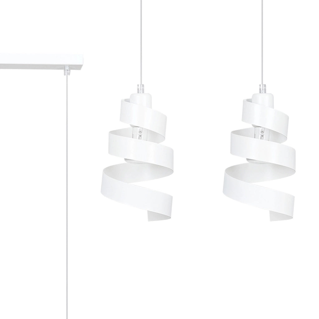 Lampadario Moderno 2 Luci Tristano In Acciaio Bianco Con Fasce A Spirale