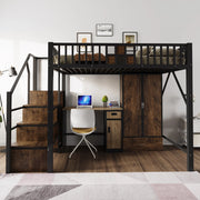 DESMIU Letto a Soppalco 2 Posti con Armadio, Cassetto e Scala Contenitore 140 × 200 cm, senza materasso, Nero