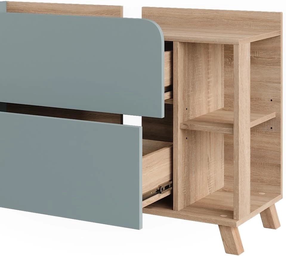 Mobiletto per lavabo Karen, Sonoma/blu, 100 x 65 cm con 2 cassetti, per montaggio sotto il lavabo con apertura per sifone