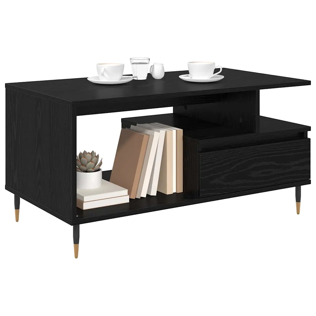 Tavolino da salotto con cassetto Rovere Nero 90 x 49 x 45 cm 882707