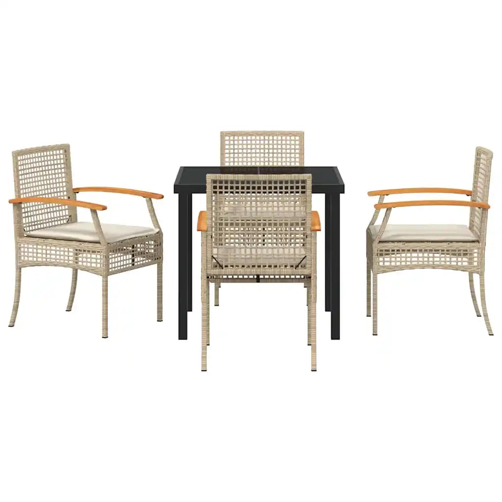 Set da Pranzo per Giardino 5 pcs Beige polyrattan