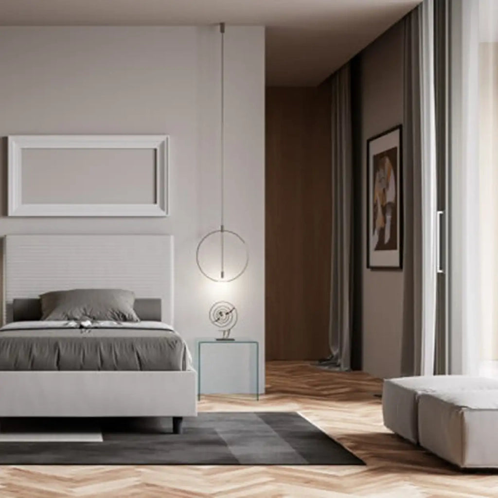 Letto matrimoniale francese contenitore imbottito 140x190 similpelle bianco Focus