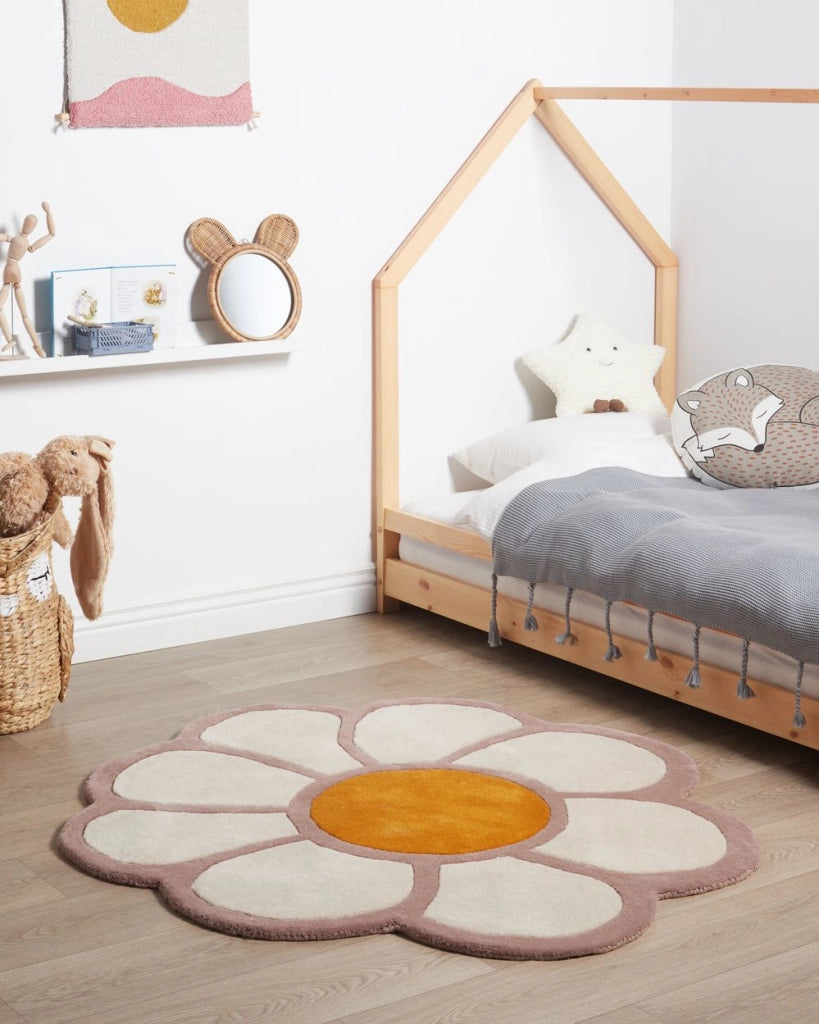 Tappeto per bambini a forma di fiore multicolore in lana ø 120 cm cameretta elegante