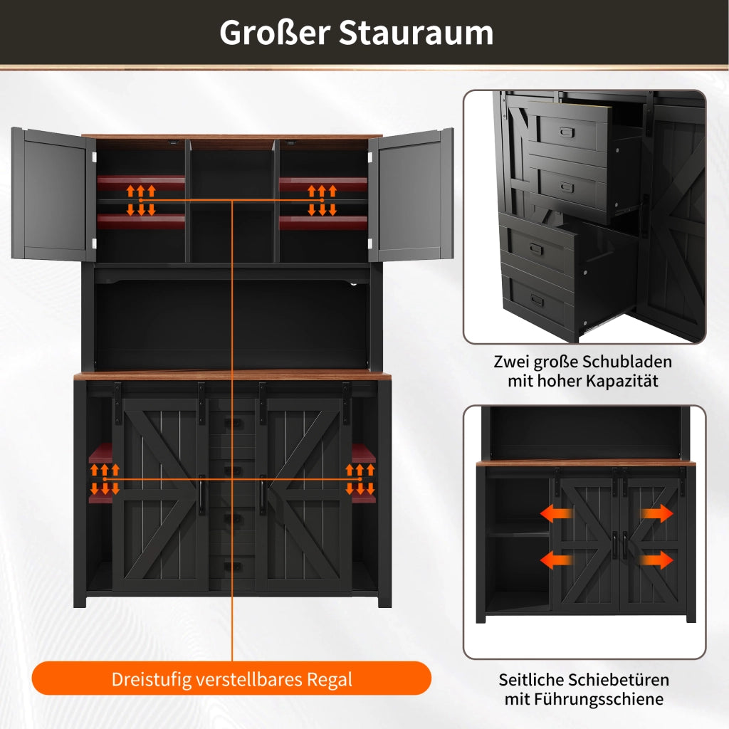 ARMADIO DA CUCINA 115x40x174,7 cm Nero/Bianco con LED e ante scorrevoli