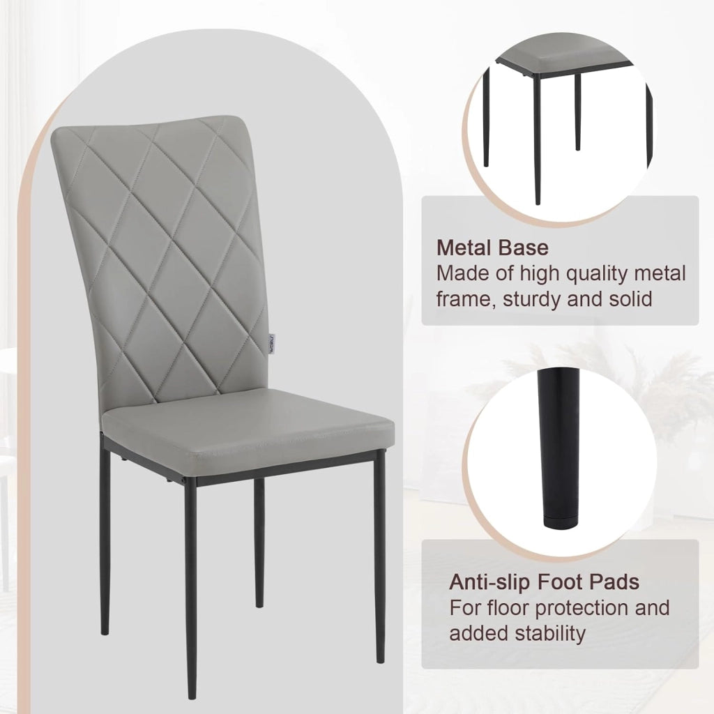 Set di 4 Sedie per Sala da Pranzo, Sedie da Cucina con Schienale Alto, con Gambe in Metallo e Rivestimento in Ecopelle, Grigio, EZS21gr-4