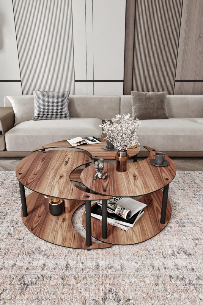 Set di tavolini in legno "Yin" 70 x 70 x 38 cm - Noce