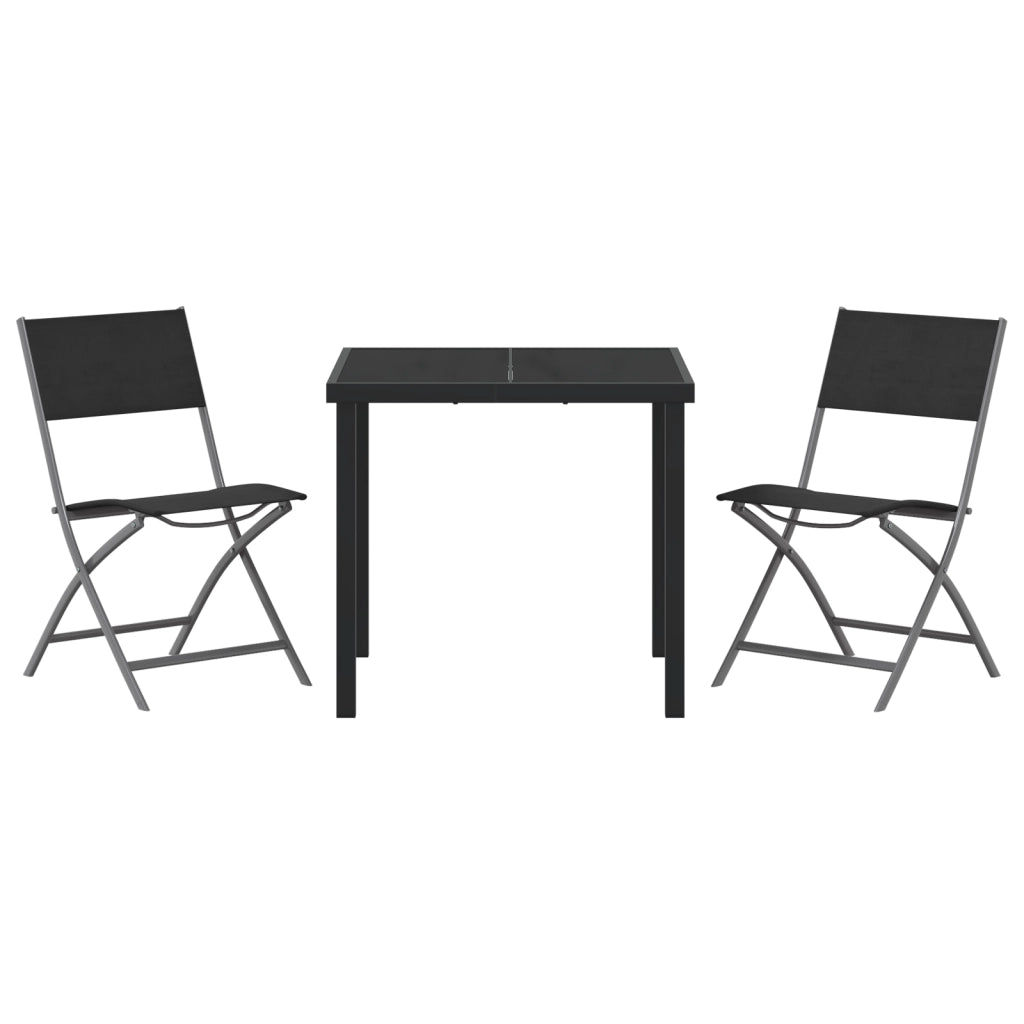 Set da Pranzo da Giardino 3 Pezzi Nero Textilene e Acciaio