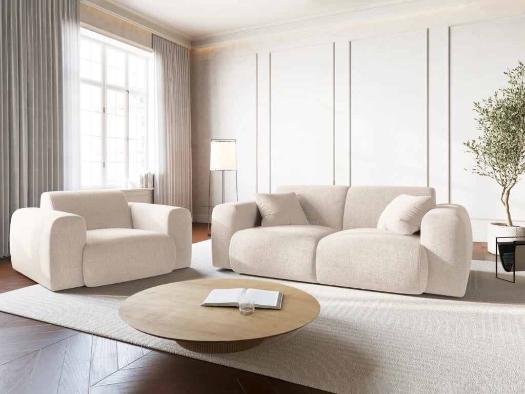 Cosmopolitan Design - Divano "Nolio" 2 posti in ciniglia beige chiaro 