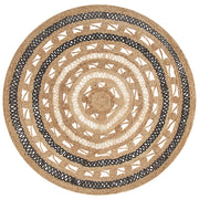 Tappeto Beige con Intrecciato Nero Boho Rustico Camera da Letto Soggiorno Salotto 140 cm