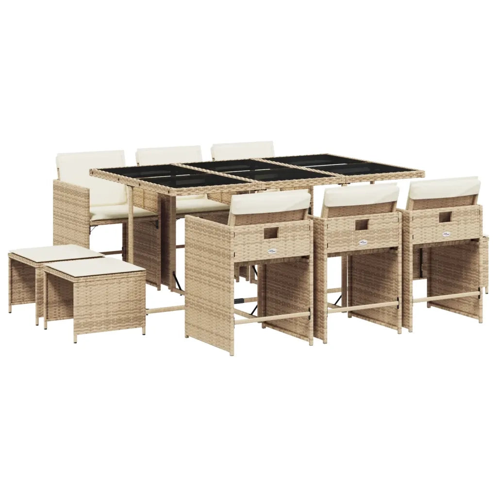 Set da Pranzo da Giardino 11 pz con Cuscini Beige in Polyrattan 3277917