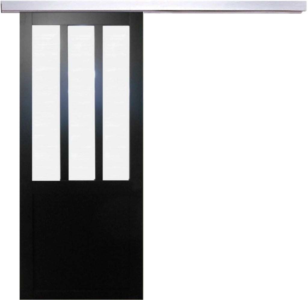 Porta Scorrevole Officina Vetro satinato nero H204 x L73 + Binario in Alluminio