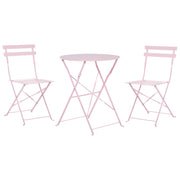 Set da bistrot da 3 pezzi in metallo di colore rosa pastello con schienale a doghe pieghevole all'aperto