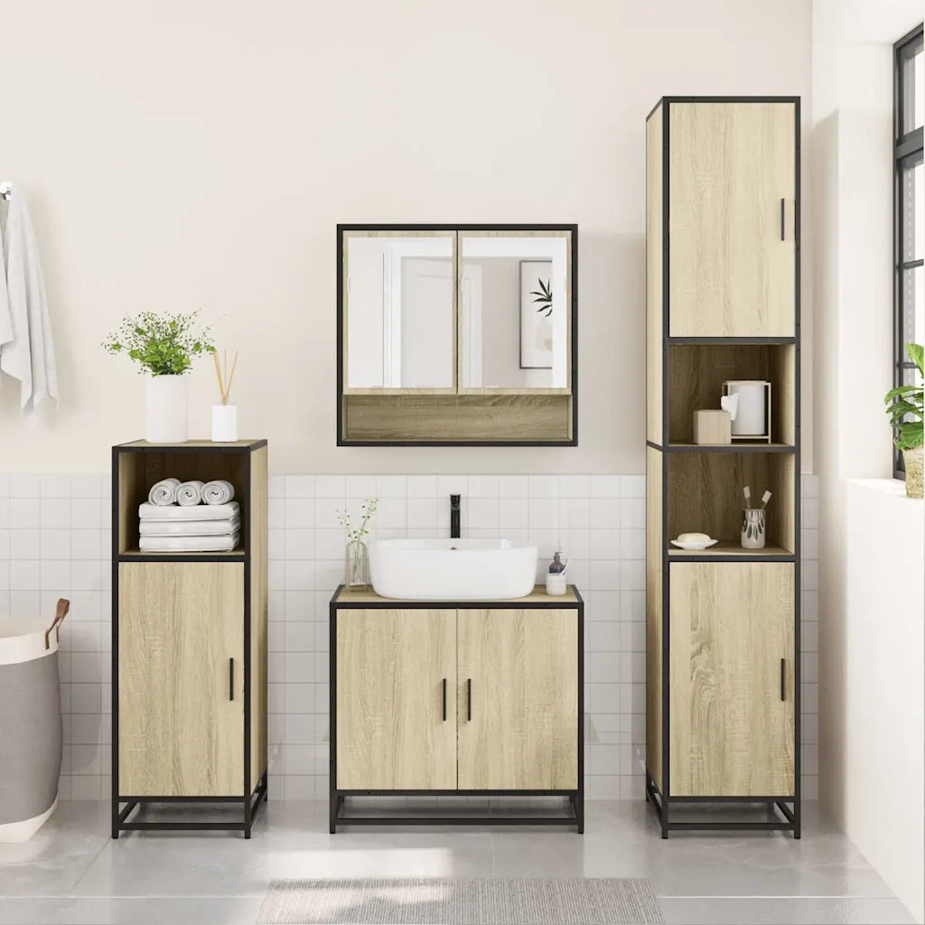 Set Mobili da Bagno 3 pz Rovere Sonoma in Legno Multistrato