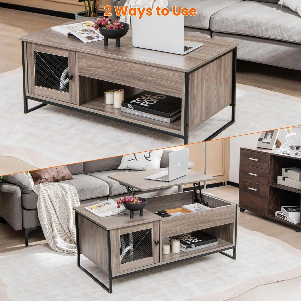Tavolino da caffè con piano regolabile in altezza, tavolo da soggiorno allungabile con spazio nascosto, tavolo da tè a 2 ante, tavolino multifunzione in legno naturale, 106 x 55 x 44 cm