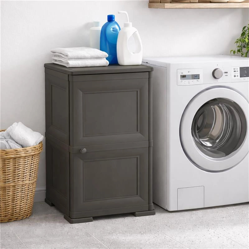 MOBILE BAGNO SALVASPAZIO 2 ANTE IN PLASTICA WENGÉ 40X43X85,5 CM – ARMADIETTO CONTENITORE CON RIPIANO INTERNO PER ASCIUGAMANI, CARTA IGIENICA E ORGANIZZAZIONE BAGNO