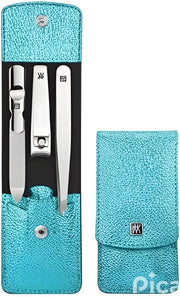 Set di tre tagliaunghie in acciaio inox robusto con custodia in pelle.