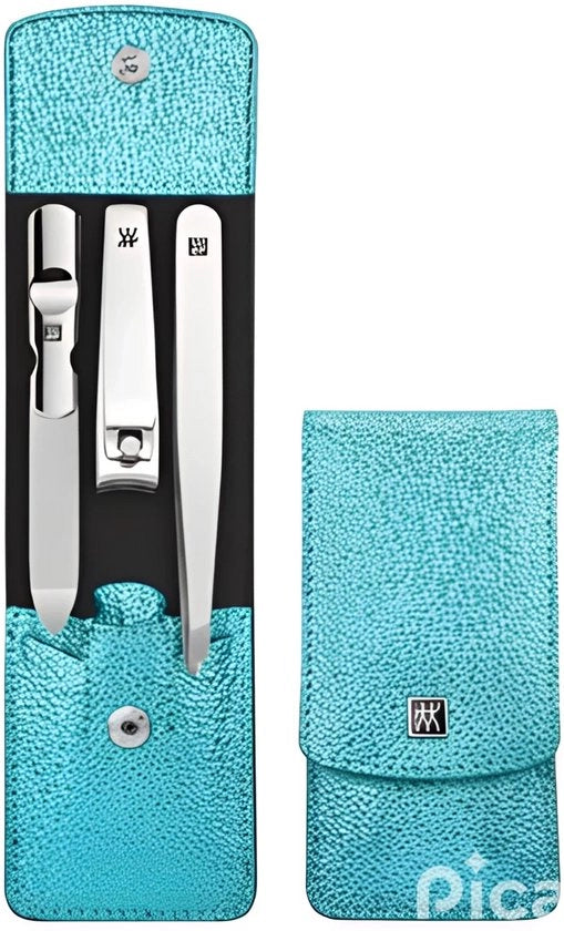 Set di tre tagliaunghie in acciaio inox robusto con custodia in pelle.