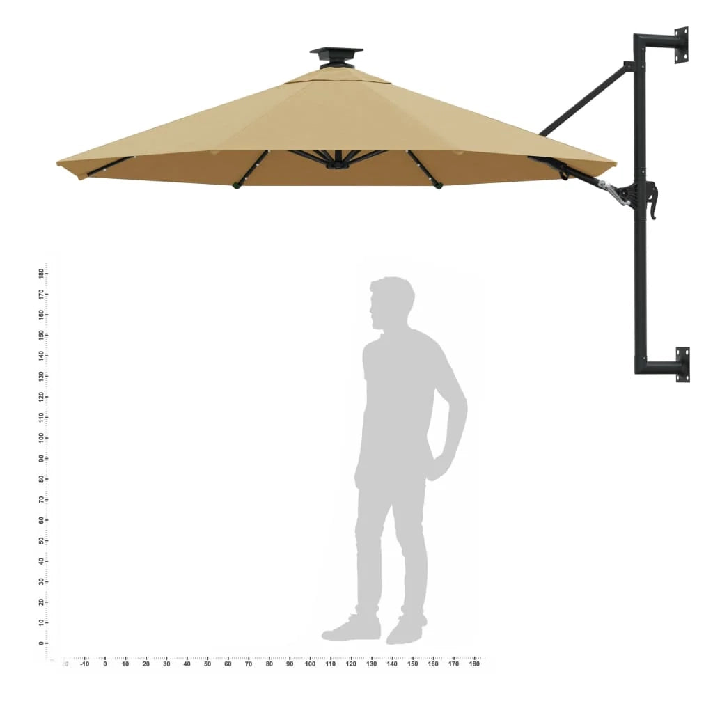 Ombrellone da parete con palo in metallo e illuminazione a LED 300 cm tortora 02_0008695