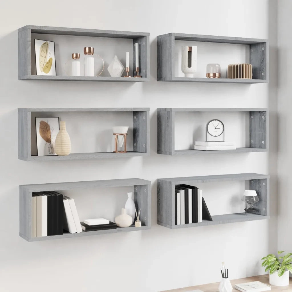 Mensole Cubo Muro 6 pz-Ripiani-Scaffale Grigio Sonoma 60x15x23 cm in Multistrato