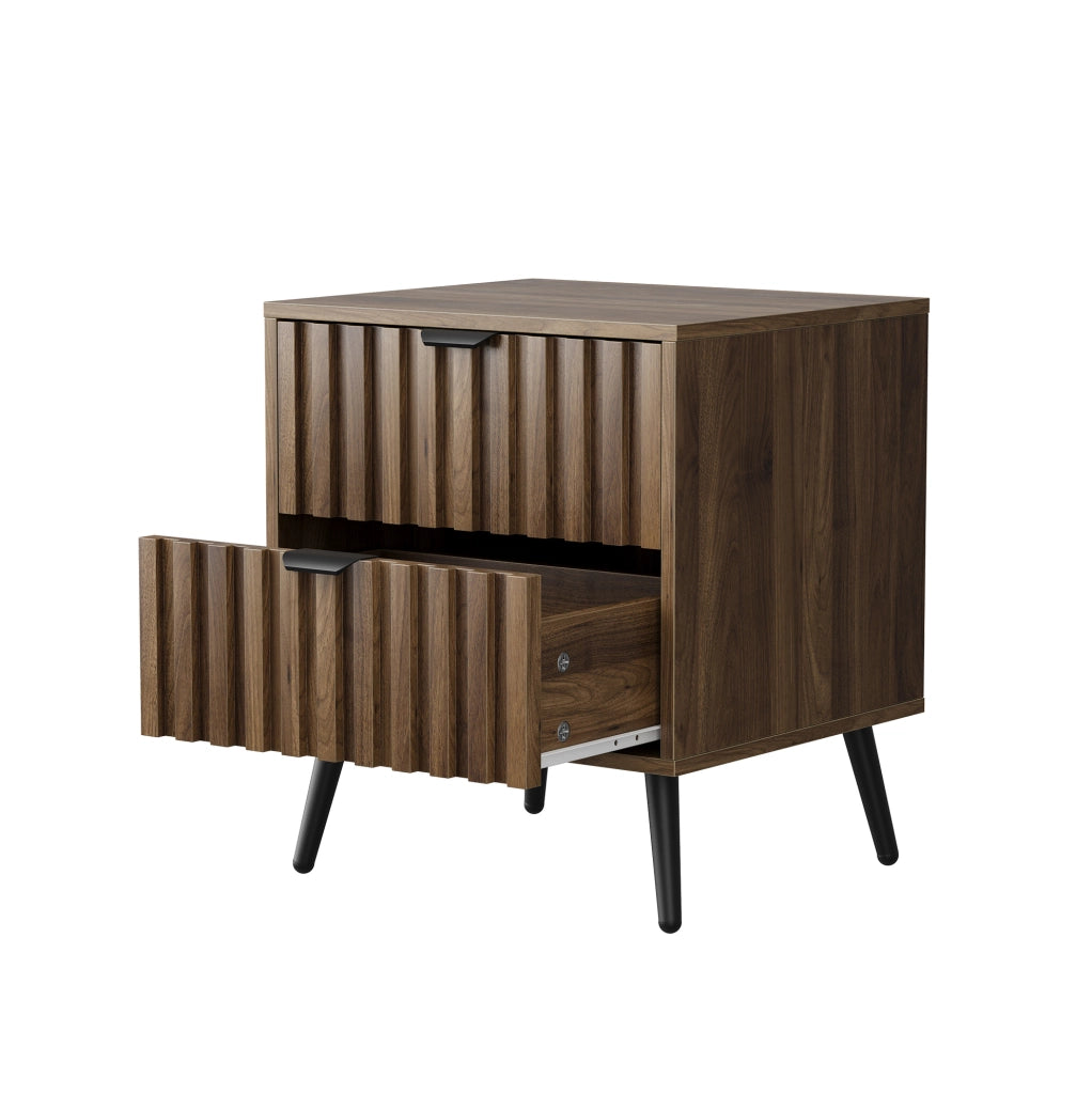 Comodino 45x40x53 cm noce in MDF, 2 cassetti con gambe in metallo
