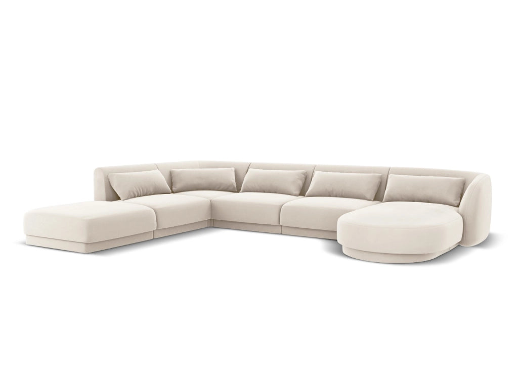 Cosmopolitan Design - Divano panoramico sinistro "Tulum" 6 posti in velluto beige chiaro 
