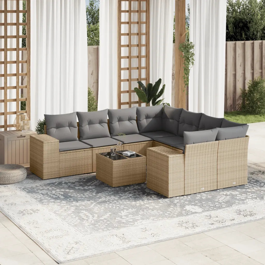 Set Divano da Giardino 9 pz con Cuscini Beige in Polyrattancod mxl 113186