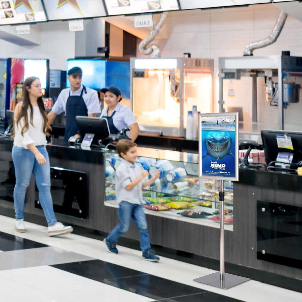 A3 Espositore da terra autoportante poster stand in metallo girevole e regolabile 78,5-123cm Argento-Espositore pubblicitario