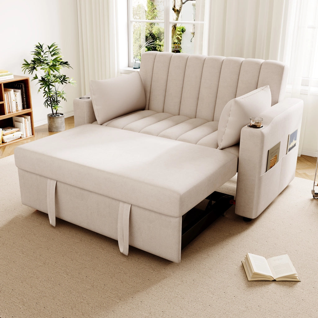 DIVANO LETTO 2 posti 136x162x84 cm Beige in tessuto cotone