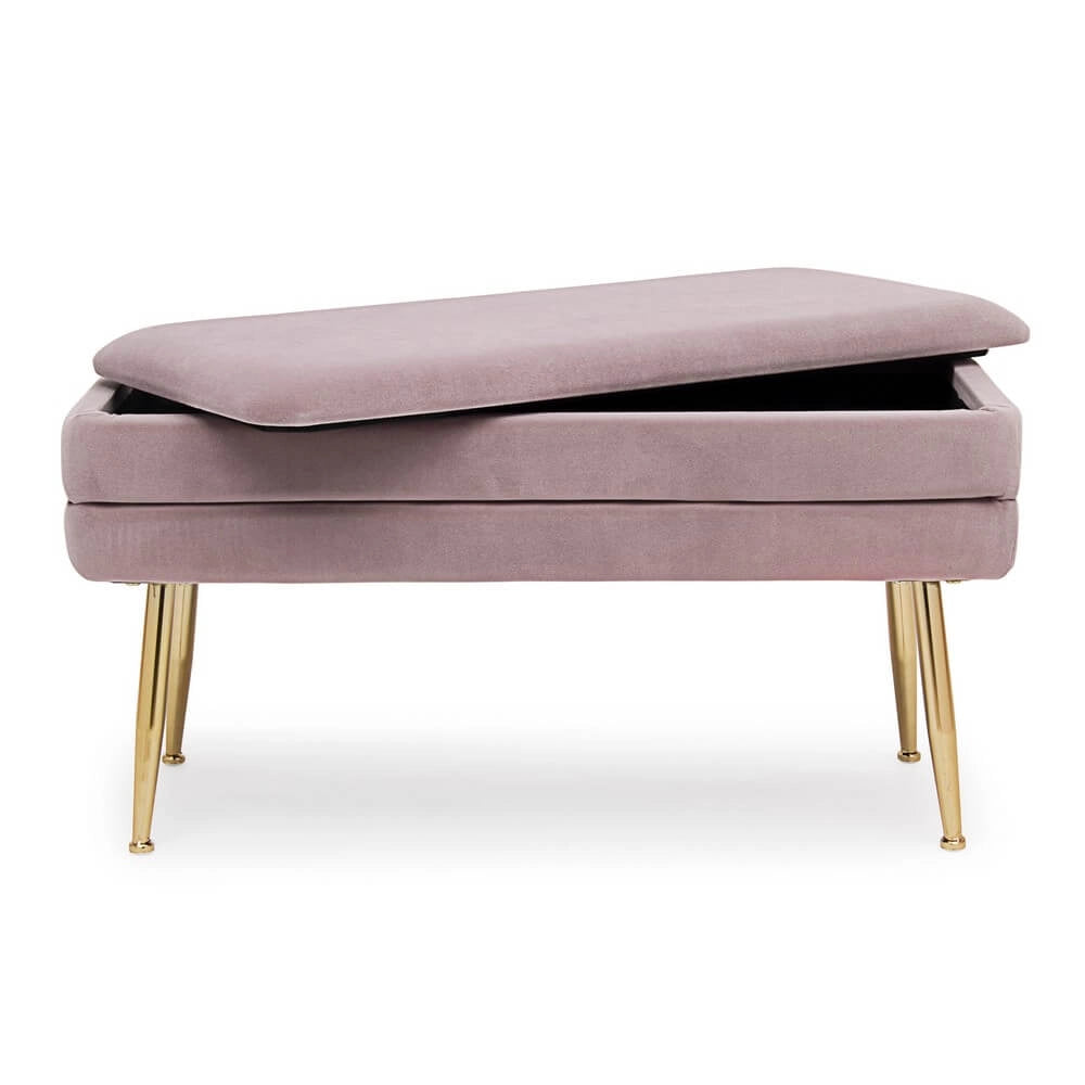 Panca contenitore in velluto con gambe dorate glam - SERENA