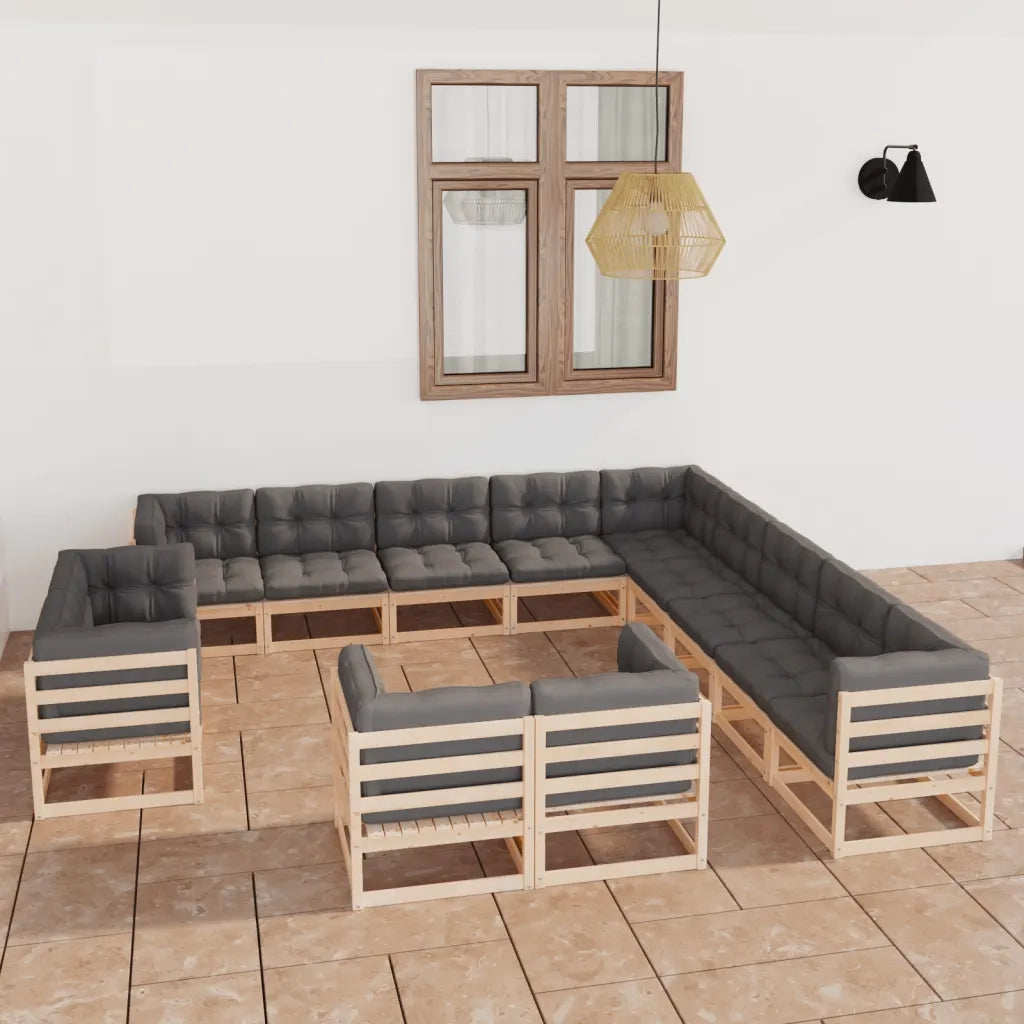 Set Divani Giardino 13 pz con Cuscini in Legno Massello di Pino 3077014