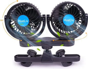 Ventilatore elettrico per auto 12 V per sedile posteriore, senza asse di manovra, ventilatore elettrico per auto con due testate, ventilatore elettrico per auto portatile 360 gradi girevole con connettore per accendino per camion.