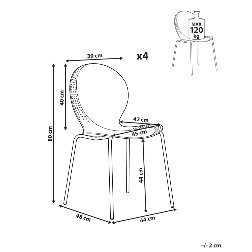 Set di 4 sedie da giardino azzurro in materiale sintetico plastico per interni ed esterni, sala da pranzo in stile moderno