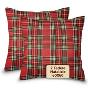 SONIT - Federe Natalizie per Cuscini Divano - Copricuscini Per Divano Salotto e Camera - 2 Pezzi - Copri Cuscino Made In Italy - Federe Cuscini Tartan Natalizio Misura: 60X60