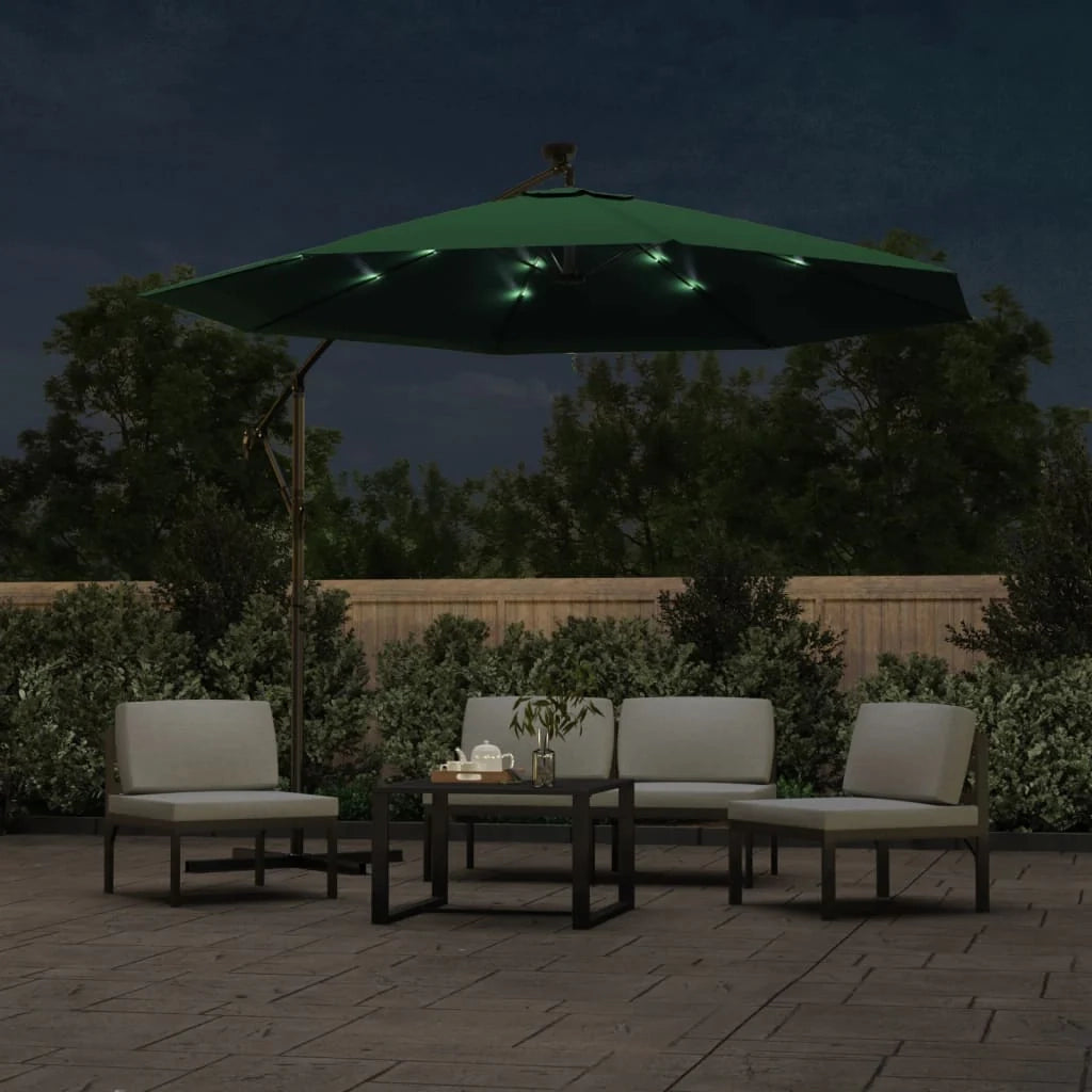 Ombrellone da giardino con illuminazione a LED 300 cm palo in metallo verde 02_0008142