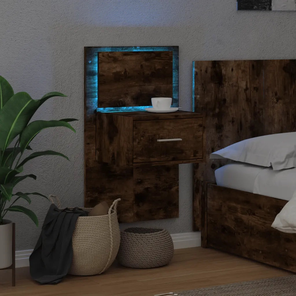 Comodino a Parete con luci LED Rovere Fumo 848165