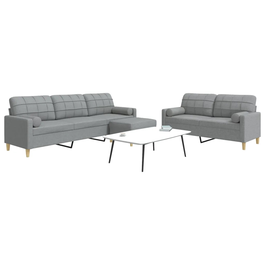 vidaXL Set Divani 3 pz con Poggiapiedi e Cuscini Grigio Chiaro Tessuto
