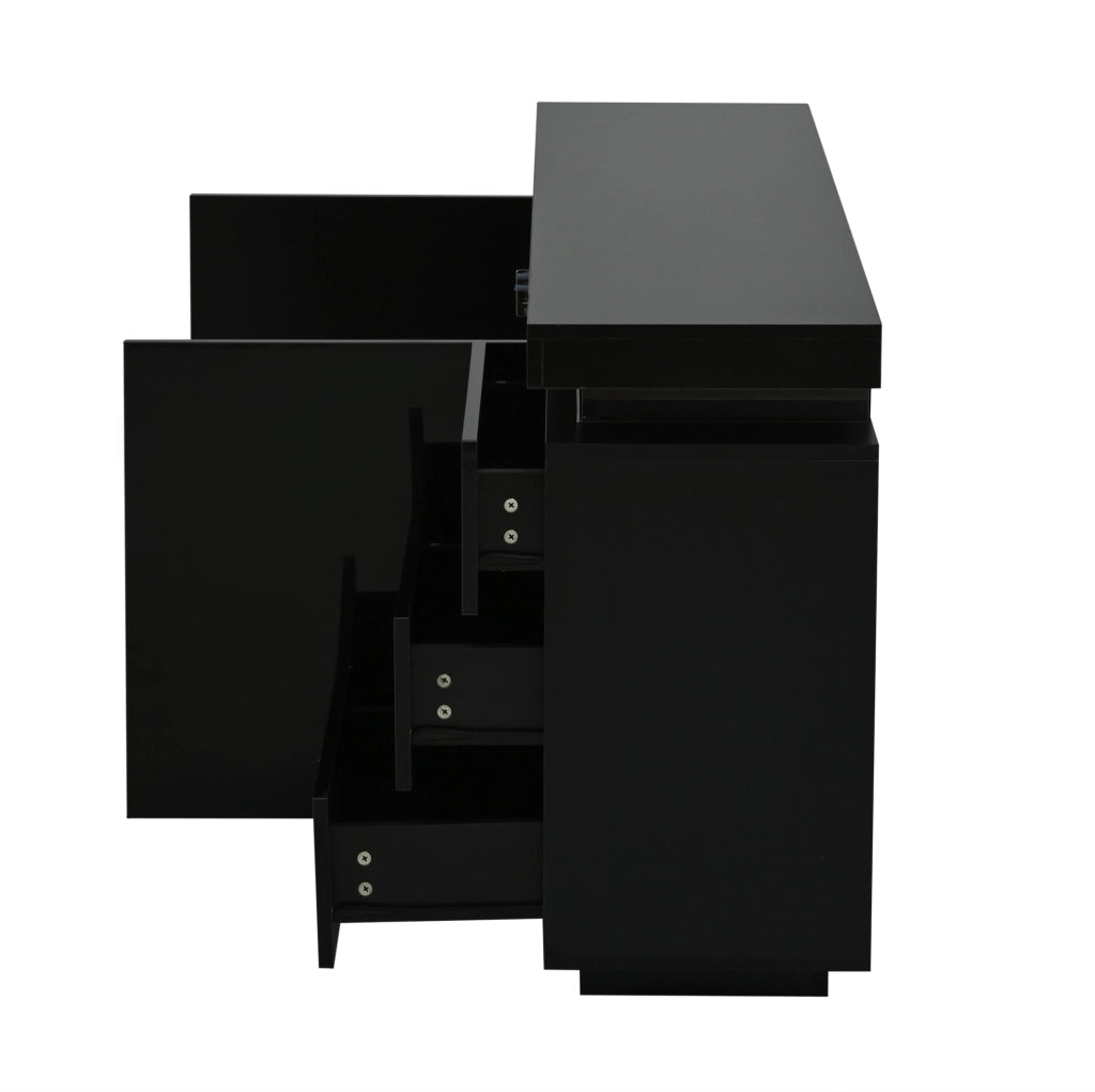 Credenza 140x35x72.5 cm con LED; 2 ante e 3 cassetti; pannello truciolare nero