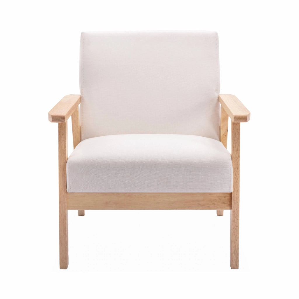 Poltrona scandinava in legno e tessuto, crema