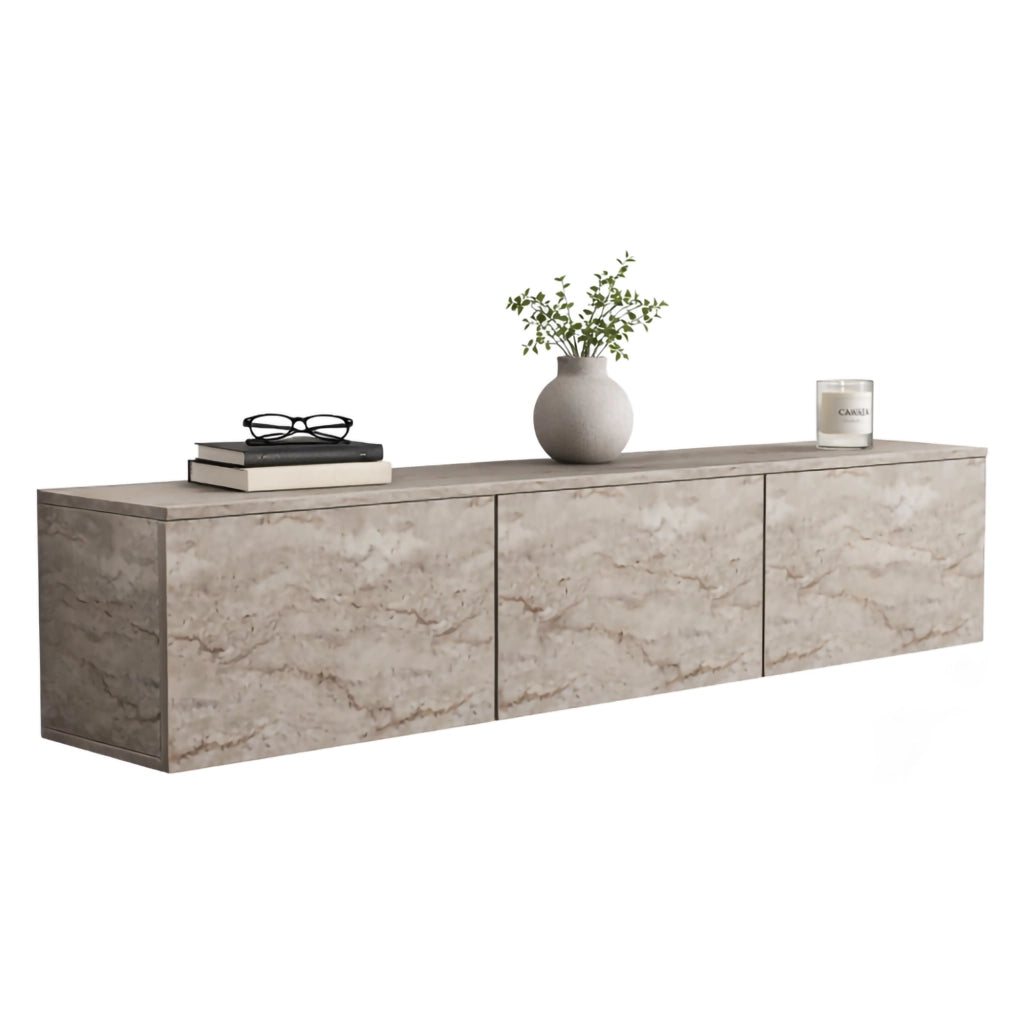 Carosino, Mobile Porta tv 3 Vani, 160x32x35h cm Beige Marmo