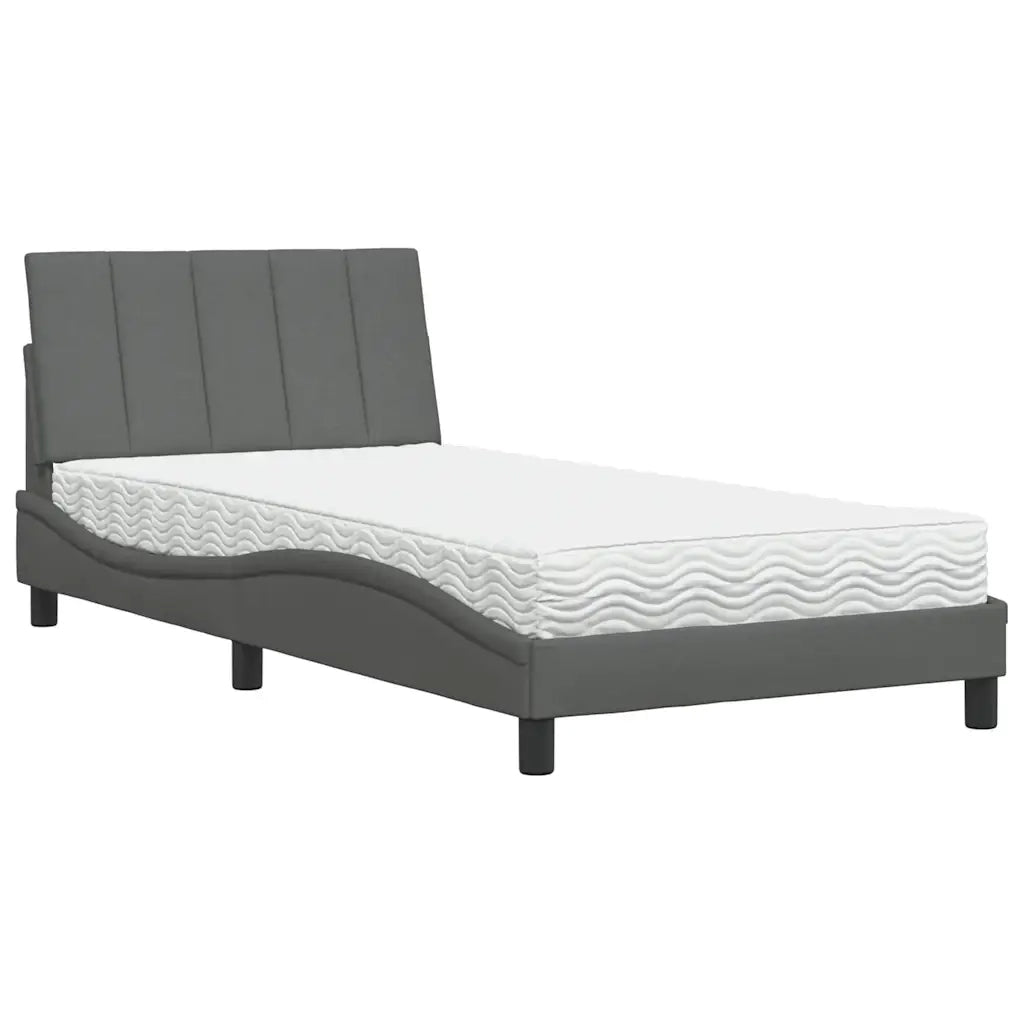 Letto con Materasso Hanko Grigio Scuro 100x200 cm in Tessuto 3310511