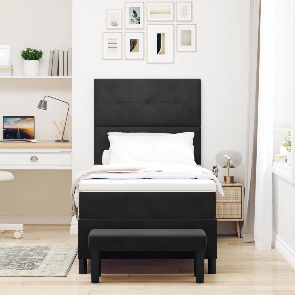 Letto con Rete a Molle con Materasso e Panchina Nero 90x190 cm Velluto