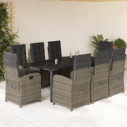 Set da Pranzo da Giardino 9 pz con Cuscini in Polyrattan Grigio