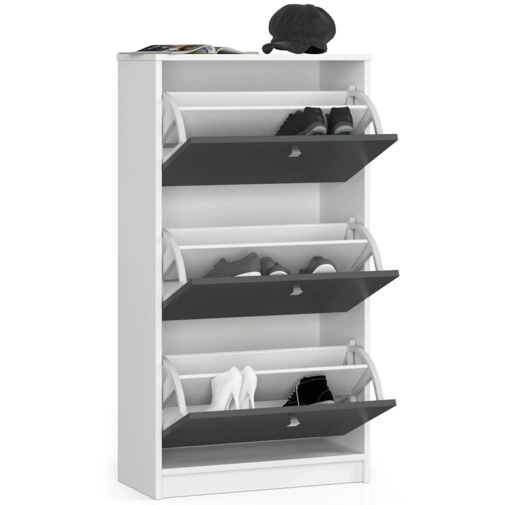 Scarpiera AKORD Bianco 60 cm 3 ante inserto frontale Grigio Grafite 60x28,5x113 cm