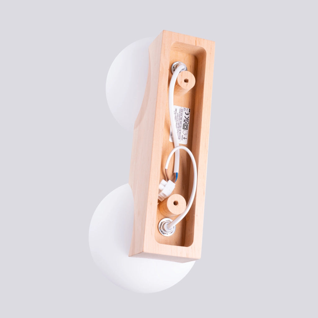 Lampada a sospensione moderna BULBO Peach Puff a 2 luci in legno e vetro IP20