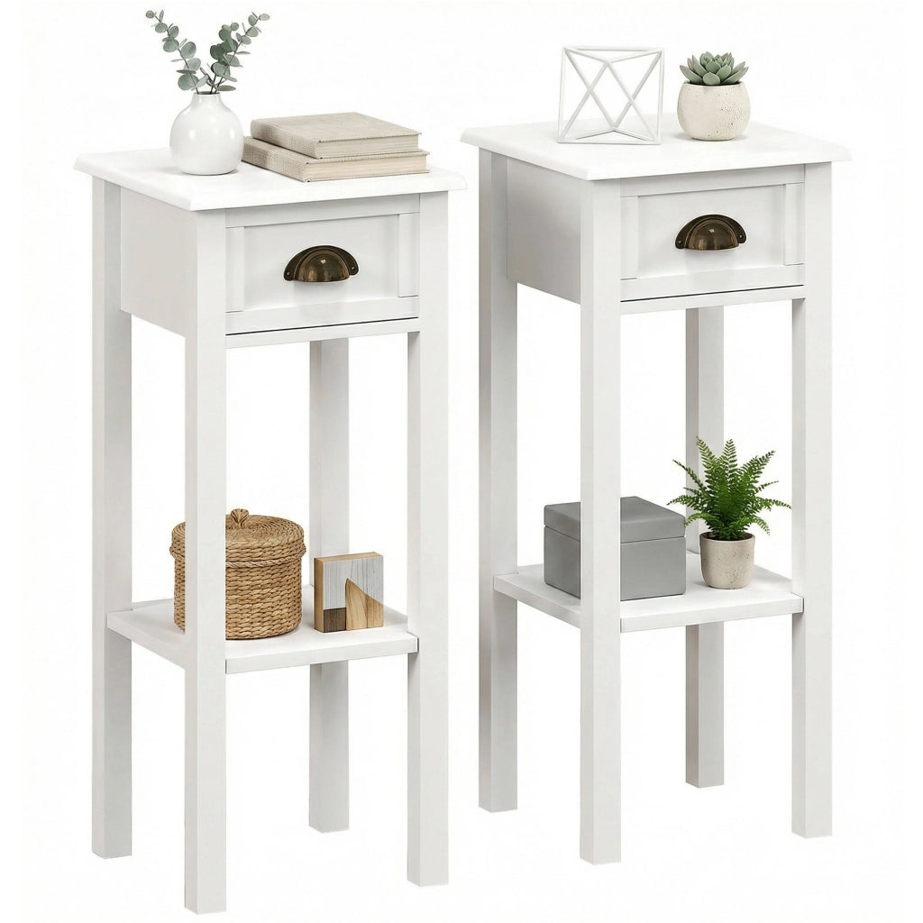 Tavolino da notte con cassetto e ripiano ¨C zephmum ¨C bianco 30x30x75