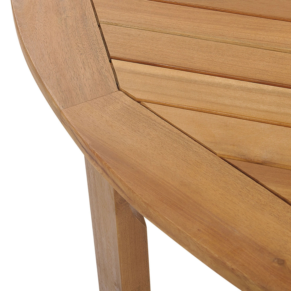 Tavolo da pranzo da giardino in legno chiaro di acacia piano rotondo 150 cm a doghe di design per interni ed esterni