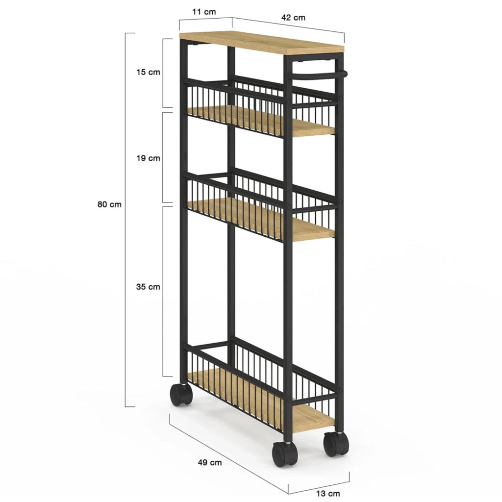 IDMarket - Credenza salvaspazio DETROIT, 4 livelli su rotelle, design industriale